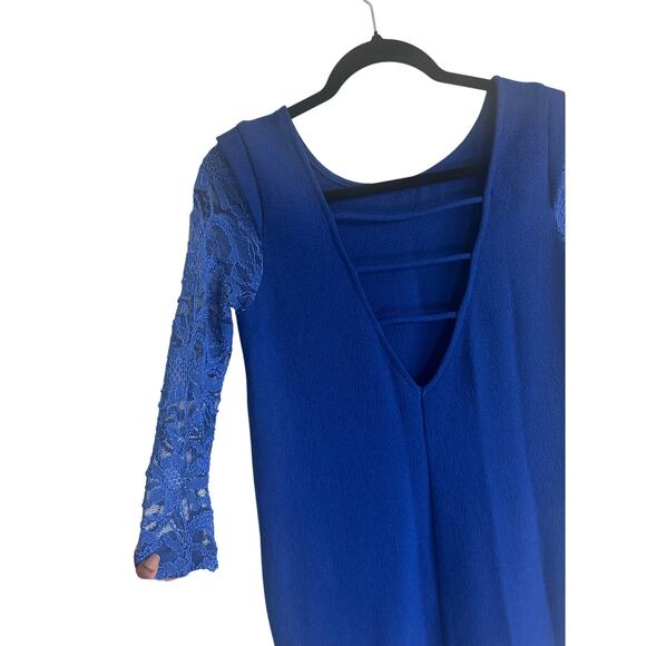 AKIRA Chicago Women's Lace Sleeve Bodycon Mini Dress S Open Back Royal Blue - Picture 7 of 14